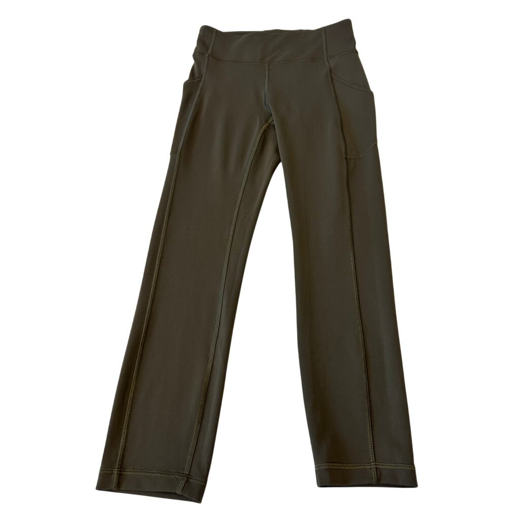 Lululemon Invigorate High Rise Leggings Olive Green Sz 6 Pockets Everlux Sporty